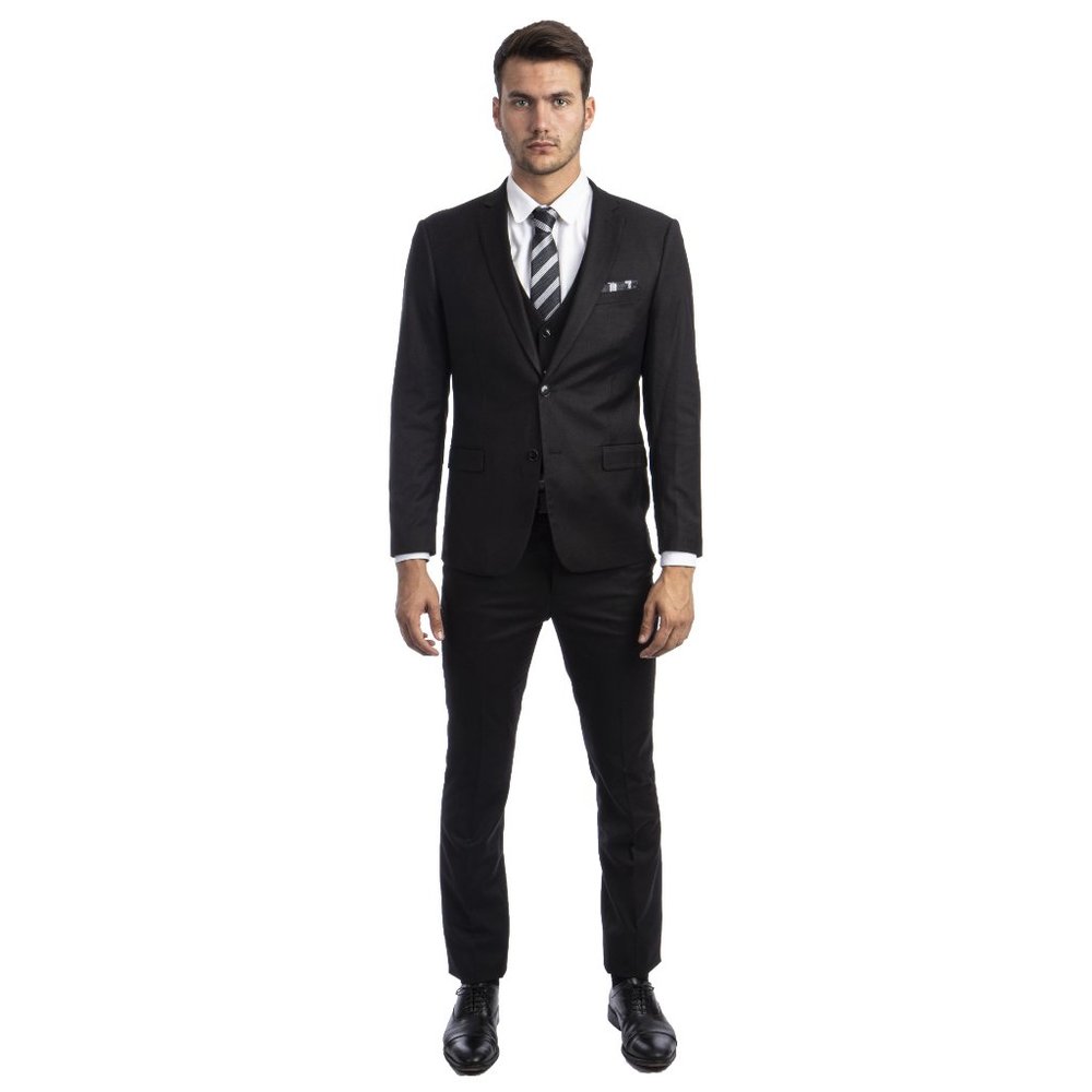 Men's Skinny-Fit 3pc Black Suit by Sean Alexander